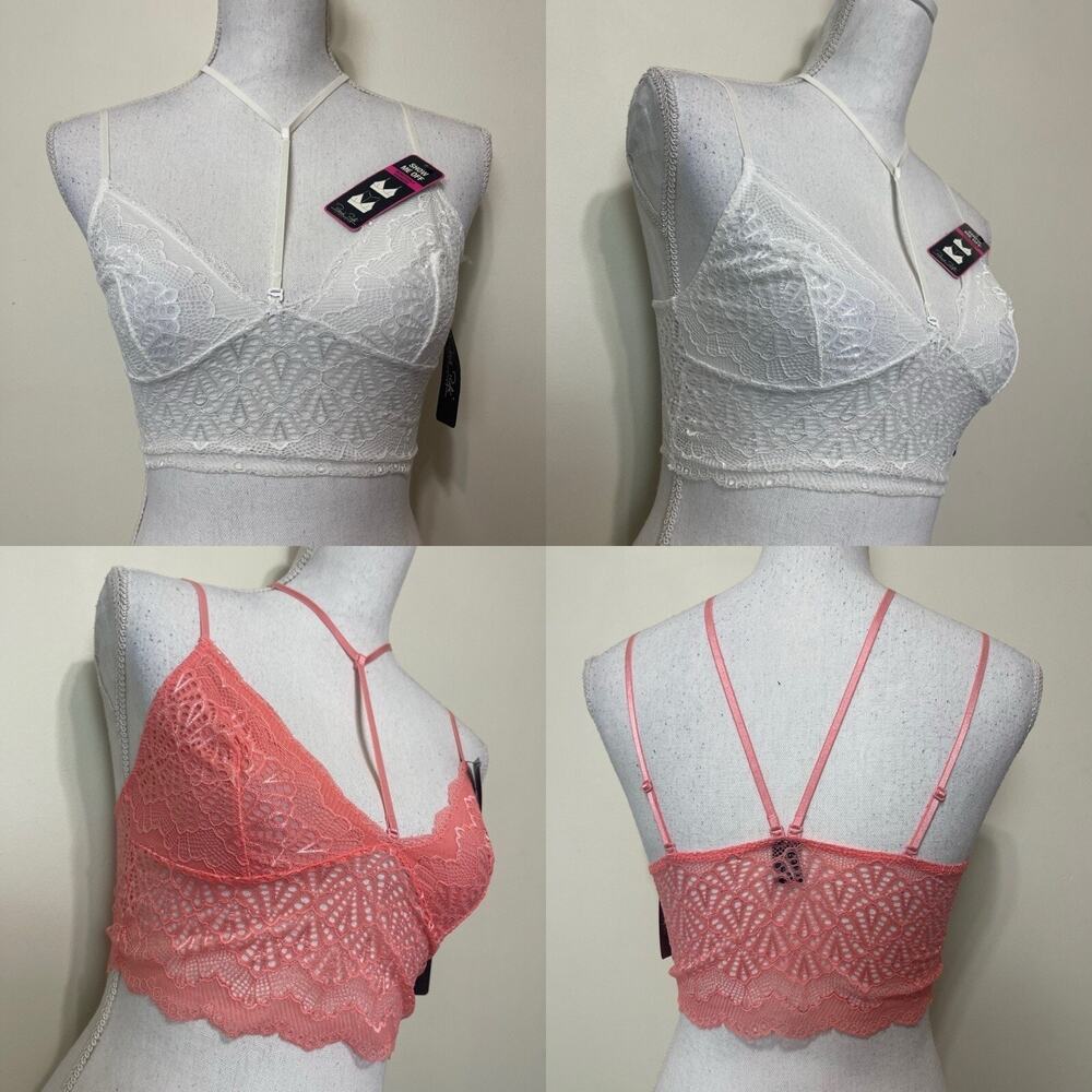 Long Line Lace Choker Sexy Bra Lingerie Lace Bralette 2 Pack Small‎ Pink & White